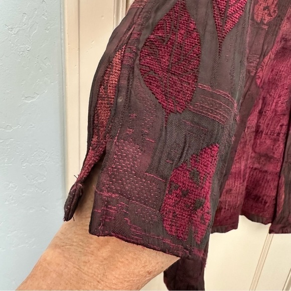 Coldwater Creek Coat Longline Leaf Burgundy L - Picture 6 of 12